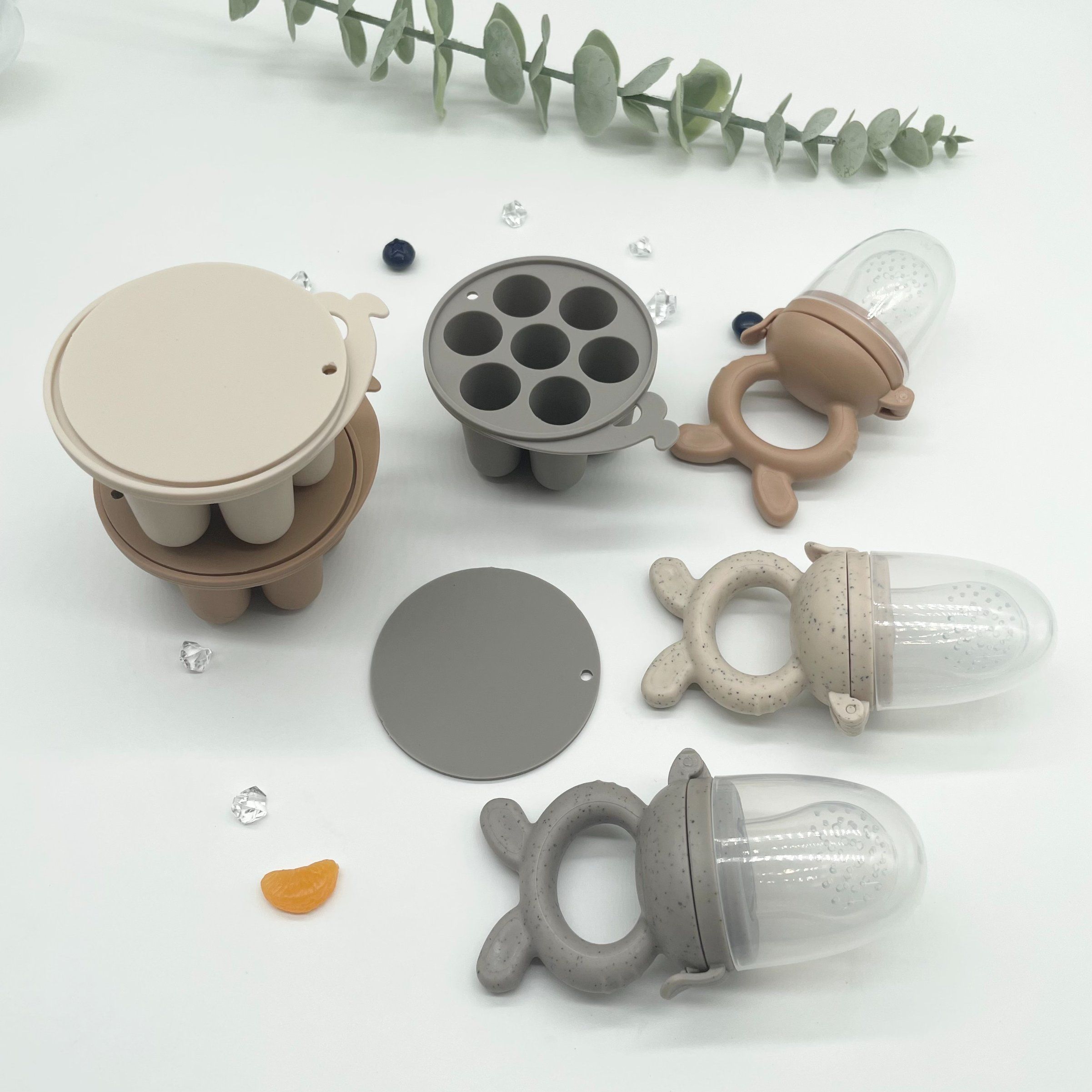 2PCS/Set Baby Fruit Freezer Feeder with Ice Cube Tray Mold Food Grade Silicone Baby Silicone Pacifier Feeder