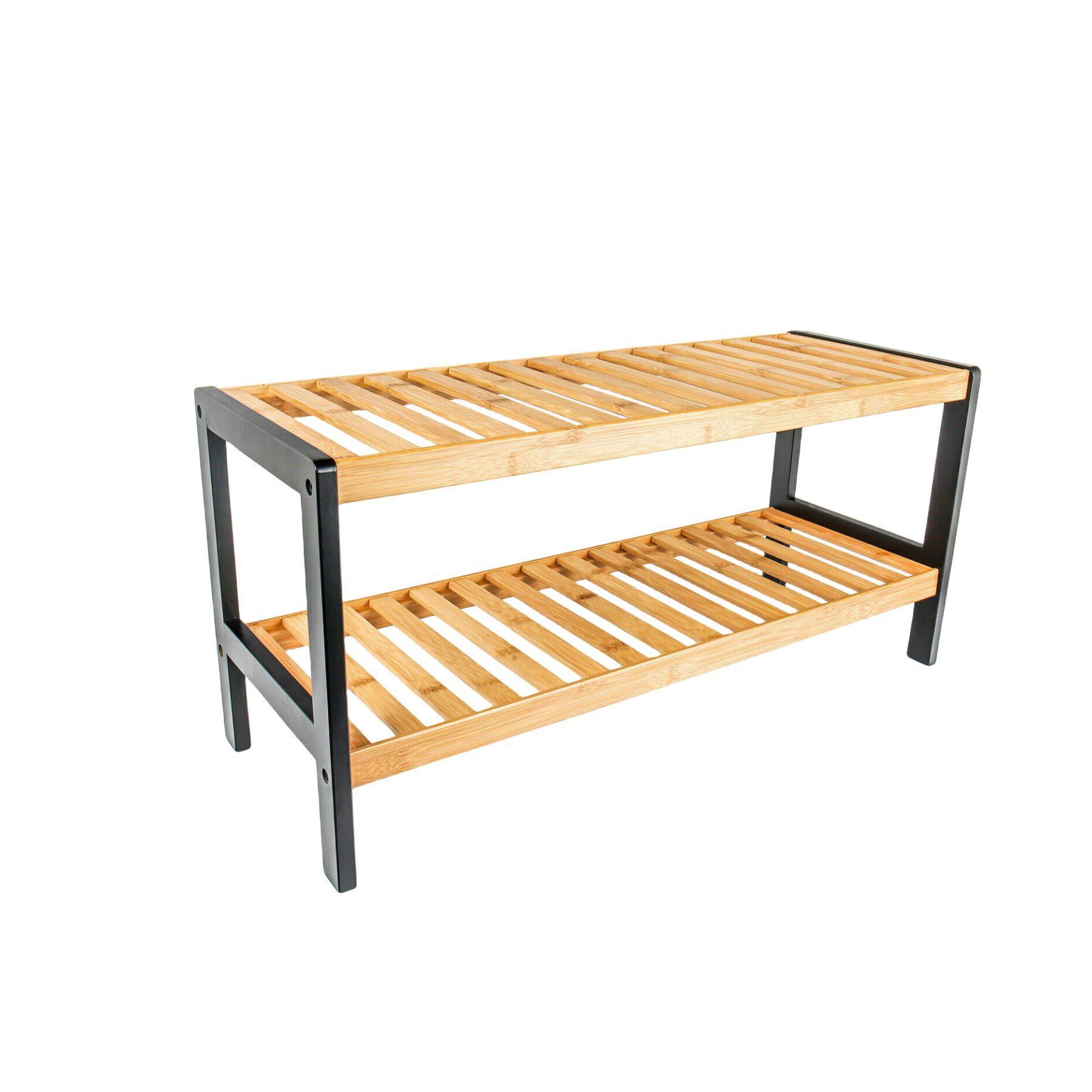 Hallway Bathroom Living Room Corridor 2 Tier Wooden Bamboo Storage Stand Ironwood Combination Shelf Organizer Bamboo Shoe Rack