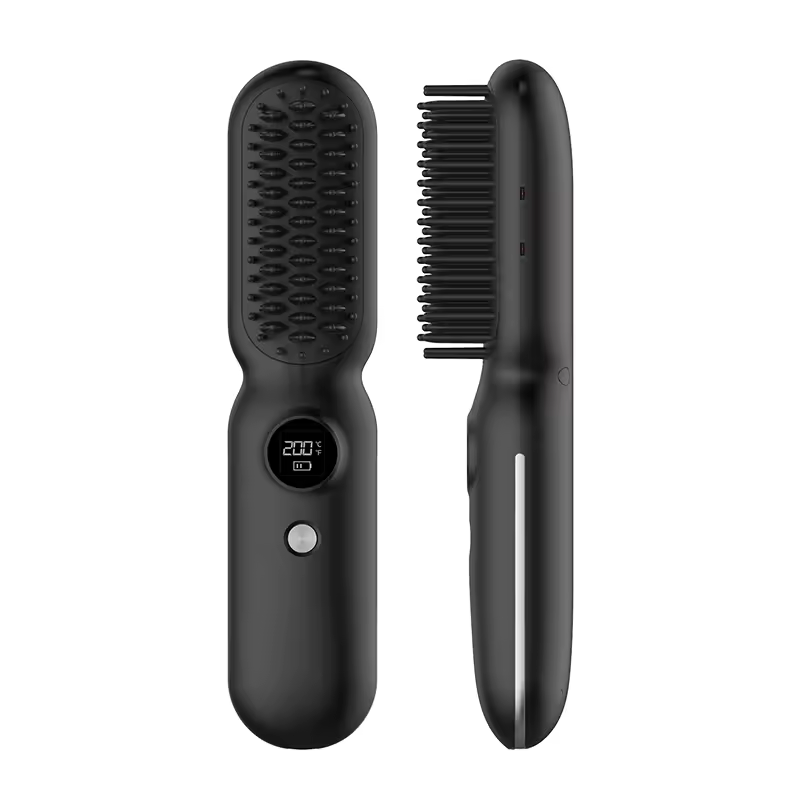 Portable Rechargeable Hair Straightening Brush Hot Air Styler One Step Hair Straightening Curling Dryer Comb Brush