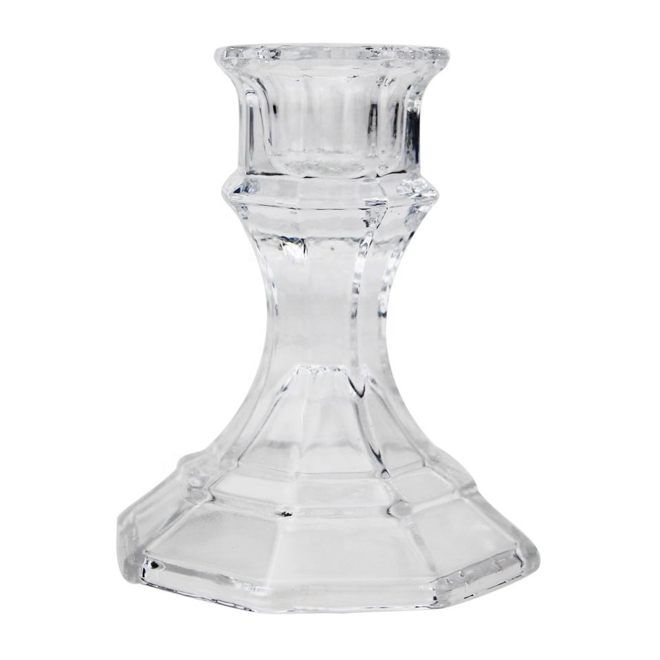Hot Sale Low Price Handmade Clear Candle Holder Wholesale Factory Supply Glass Taper Candle Holder with Bulk Pack