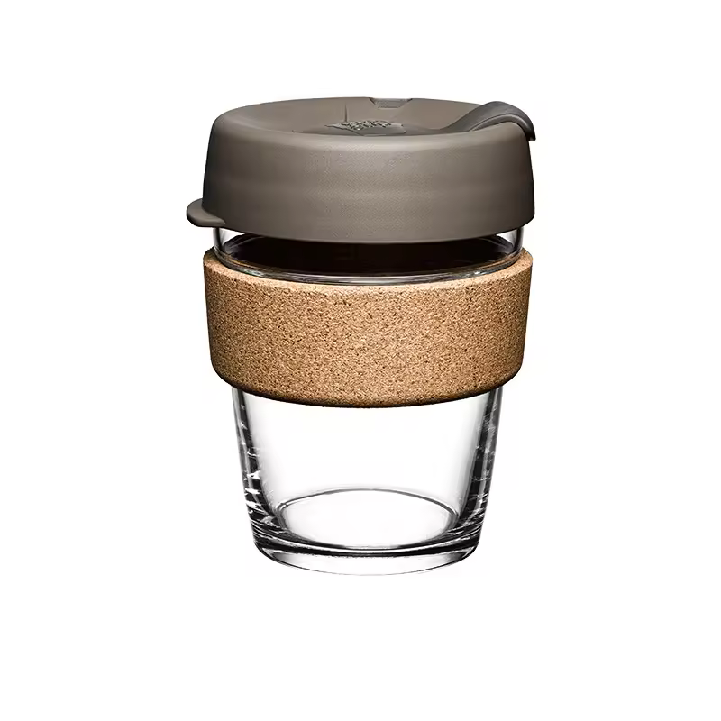 Hot Sell Transparent Cork Sleeve Reusable Glass Coffee Cup With Silicone Lid Anti-scald Glass Cup Insulated To-go Coffee Cup