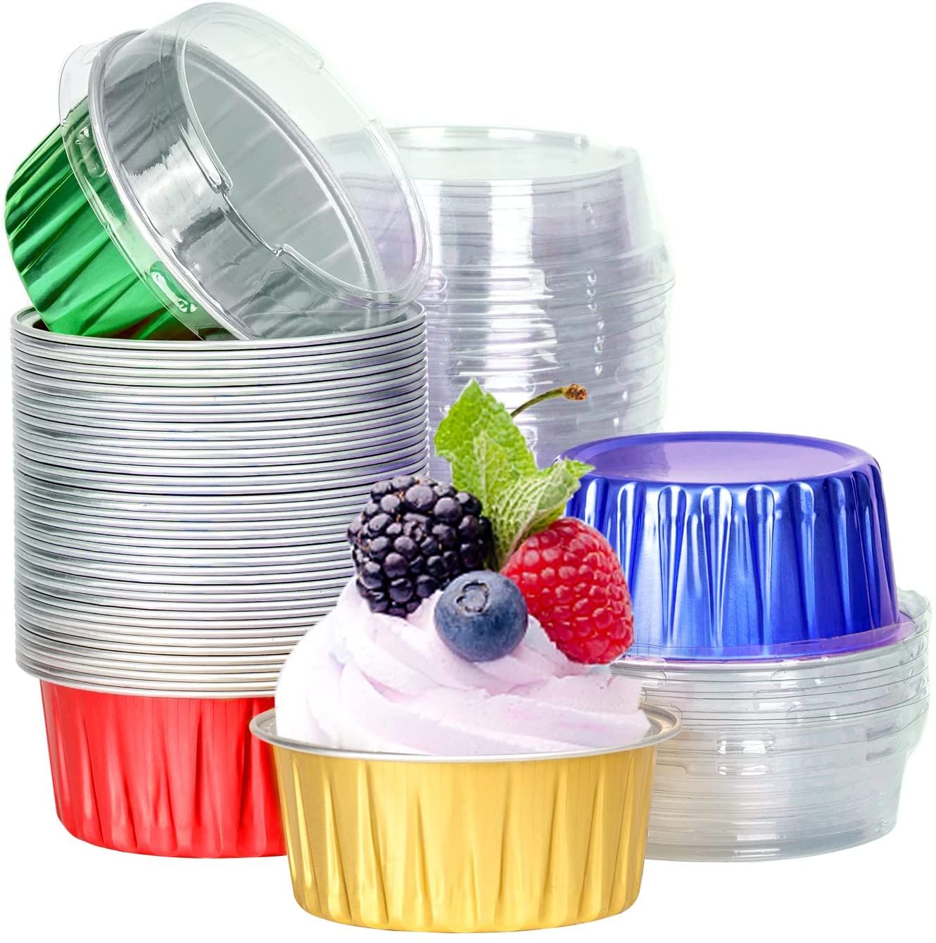 Factory Price Disposable Round Colorful Aluminum Foil Cake Cup with Lid