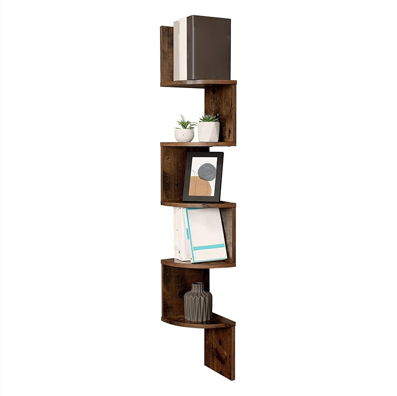 Modern Wall Shelf Unit Stylish 5-Tier Corner Floating Shelf for Books and Plants