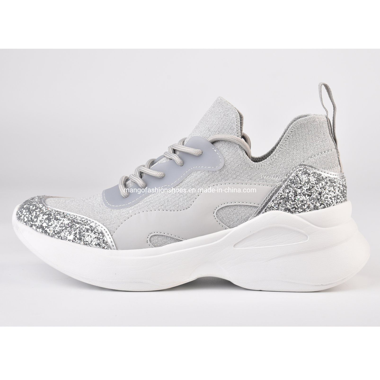 Latest Design Shiny Wedge Sneakers Women's Lace up Trainers Casual Shoes Sneakers