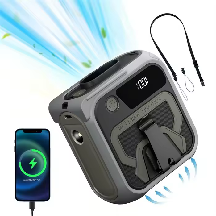 15000rpm Strong Wind With Power Bank Led Lighting For Sport Outdoor Working 10000mah Outdoor Portable Waist Fan Hanging Neck Fan