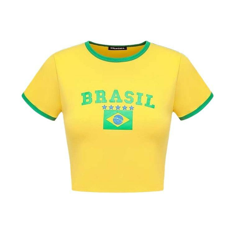 Crop Top Woman 2026 Y2K Baby Tee for Women Brazil Crop Top Y2K Shirts Graphic Tees for Women Vintage Streetwear