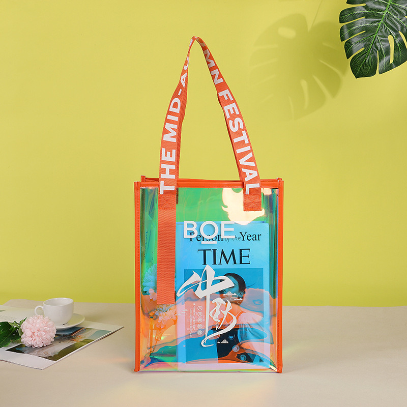 Plastic Tote Shopping Bag Shoulder Transparent PVC Clear Handbag with Logo PP Handle