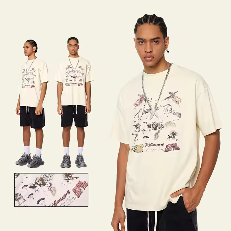 2024 Summer Printed Tshirt For Men American Retro Design Short Sleeve T-shirt Vintage Style Oversized Loose Casual Tshirt Unisex