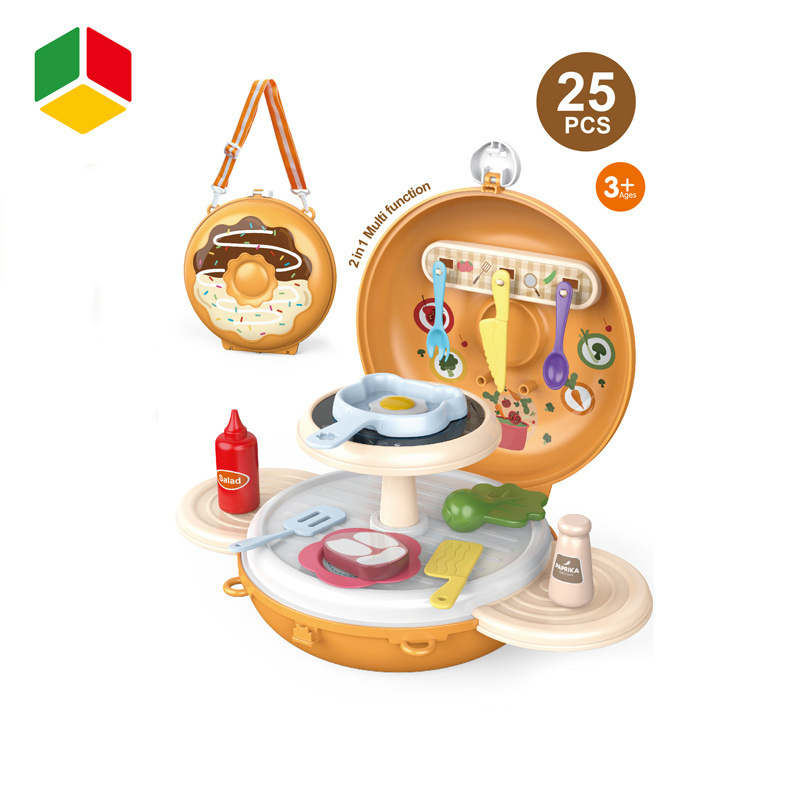 QS Toy Wholesale Family Educational Role Play Home Play 2 in 1 Doughnut Toys for Children Kitchen Table DIY Play Set Easy Carry Toys