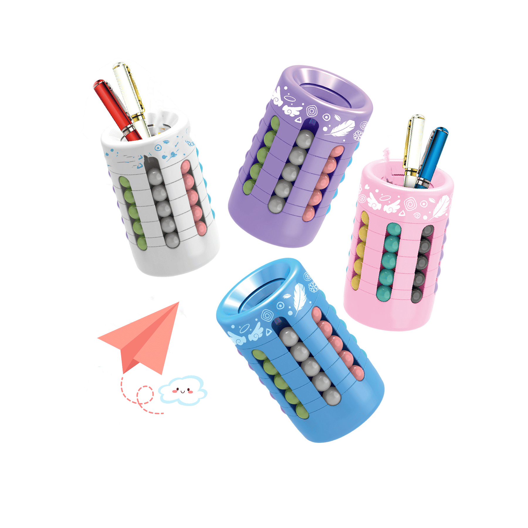 Cute ABS Fantasy Color Pen Kid Magic Bean Rotating Cube Pencil Holders