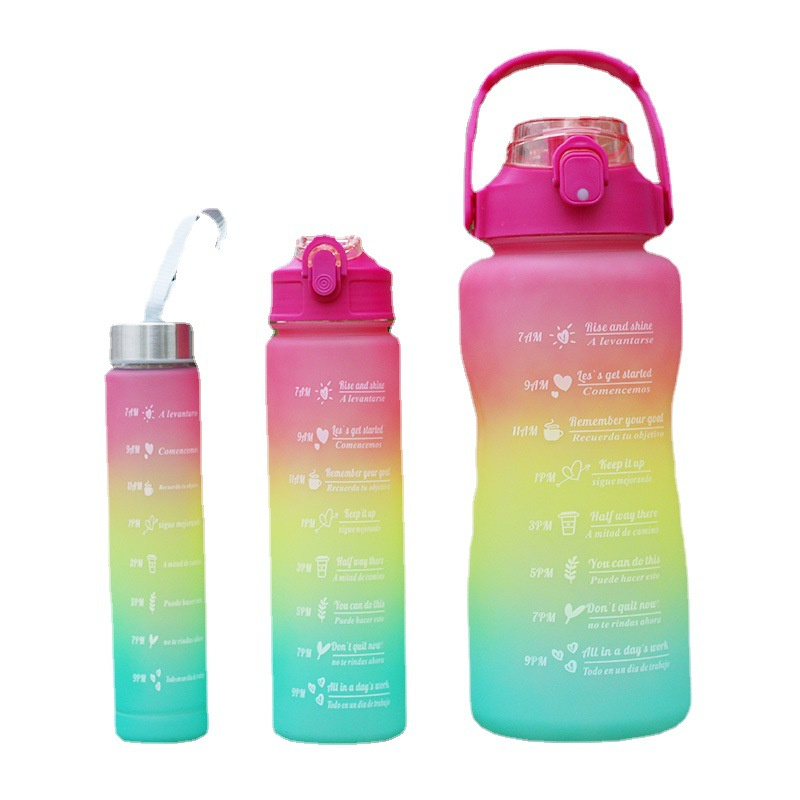 2000ml 900ml 500ml Direct Drinking Plastic Sport Bottle PC Gym Fitness Motivational Water Bottles Set of 3 with Straw and Handgrip