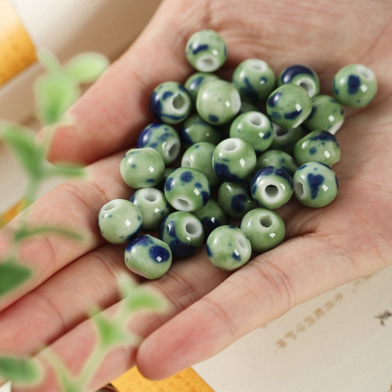 Hand String Making Jewelry Weaving Homemade Ceramic Beads Green Sprinkling Blue Water Droplets Loose Beads Students Adult Material Set