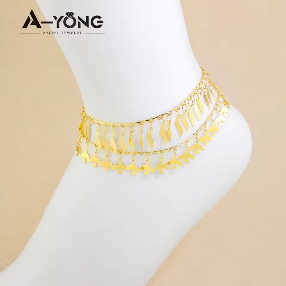 In Stock High Quality Adjustable Foot Chain Woman Anklet Chain Brass 18k Gold Plated Anklet