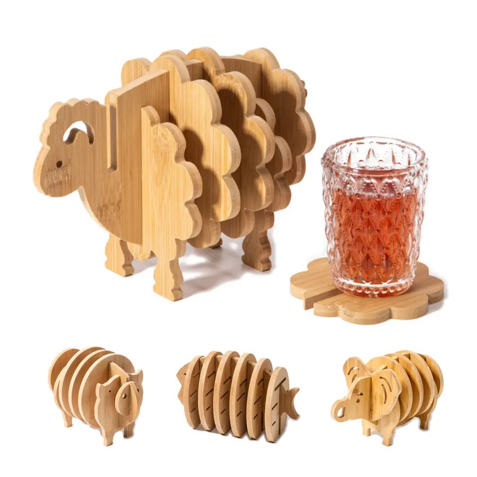 Unique Animal-Themed Bamboo Drink Coasters for Eco-Conscious Homes