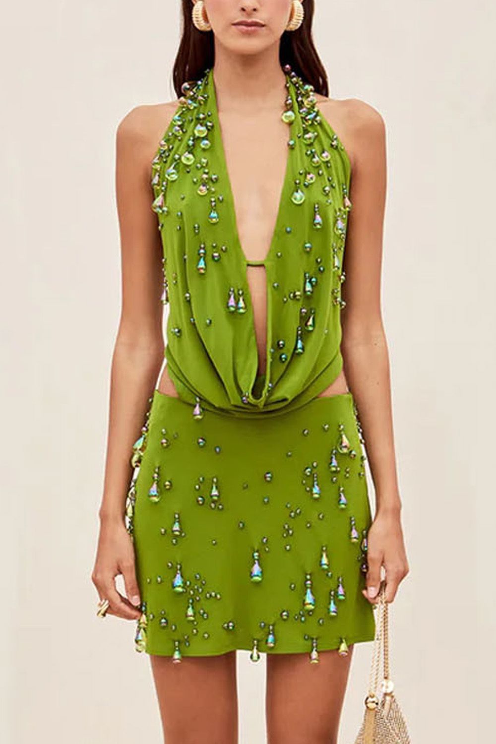 Luxury Dubai Green Beads Evening Dresses for Women Birthday Party Dress