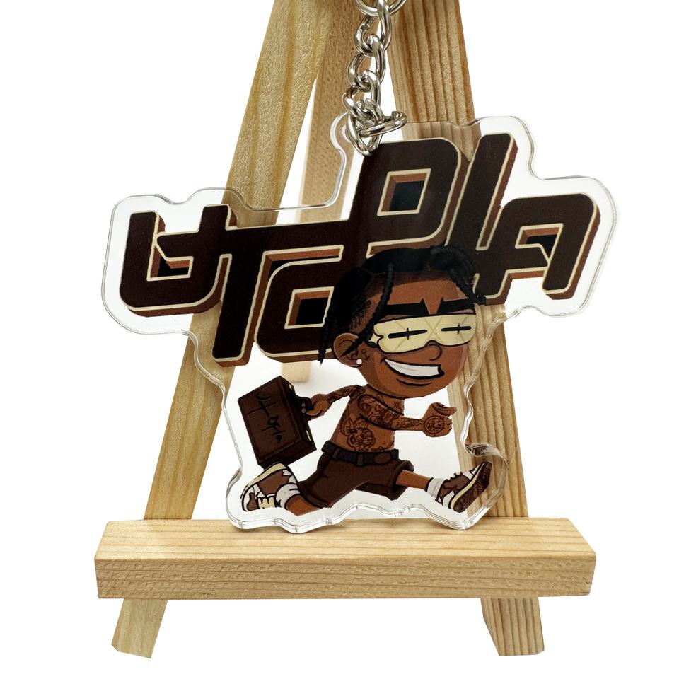 High Quality Custom Anime Engraved Logo Keychain Wholesale Uv Printed Metal Acrylic Pepper Spray Key With Plastic Material