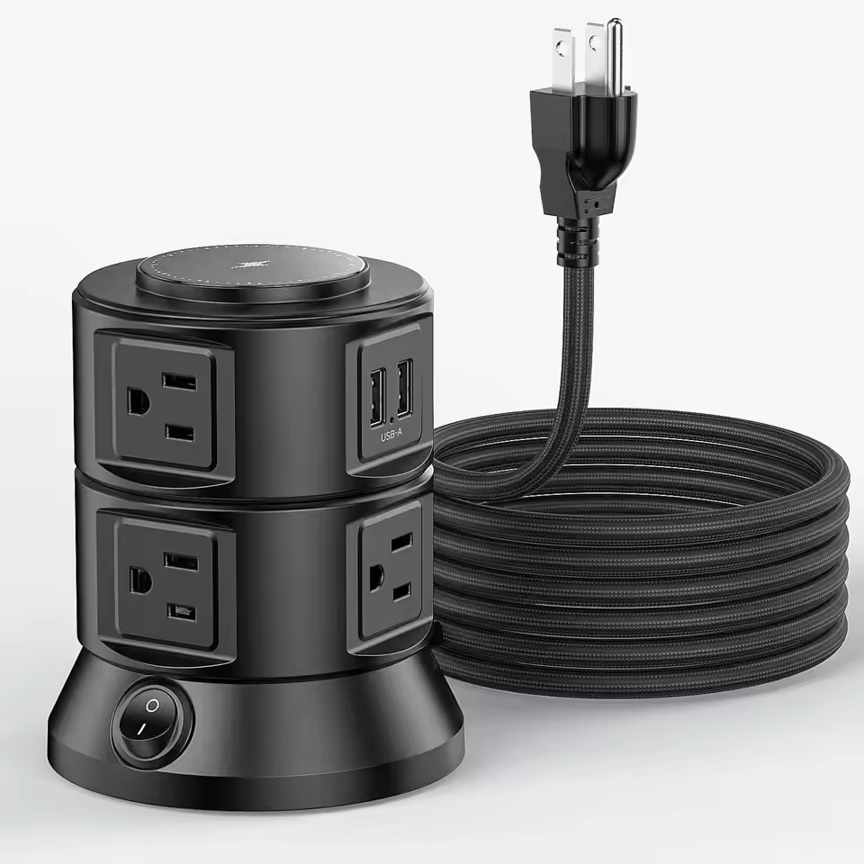 Us Stock Power Strip Tower 15w Wireless Charger 5ft Extension Cord 6 Ac Outlets 4 Usb (2 Usb-c) 125v Surge Protector 15a Rated