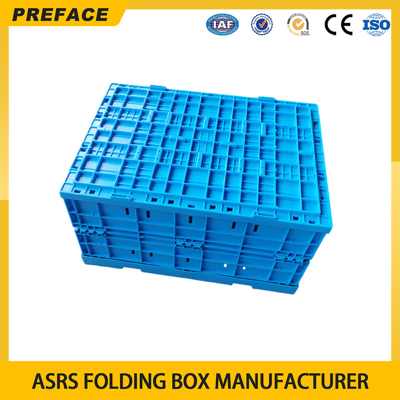 Industrial Tool Asrs Agv AMR 600*400*300mm Storage EU Foldable Plastic Crate Totes Bins Manufacturer for Sale