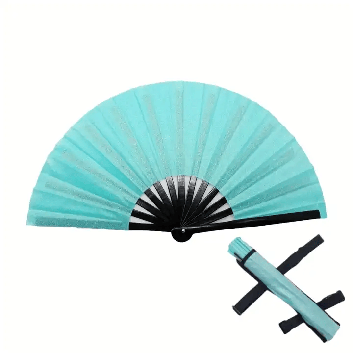 Large Glitter Rave Folding Fan Large Clack Iridescent Holographic Fan Holster and Bag Festival for Partypromotion Gifts