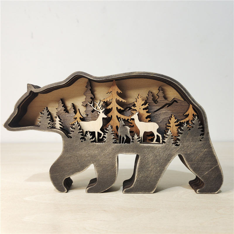 2024 Factory Popular Forest Animal Home Decoration Ornaments Wooden Craft Gift Eco Wooden Crafts Wooden Crafts Christmas