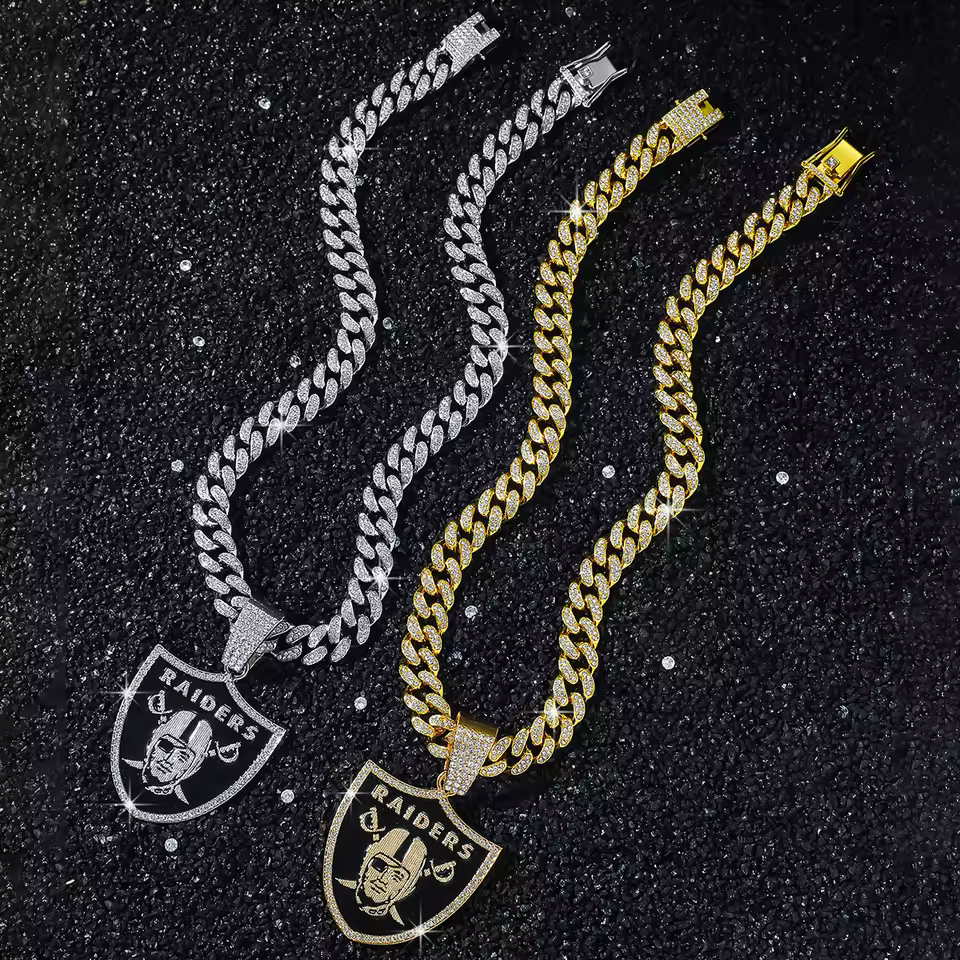 2025 Hot Sale Men's Fashion Pendant Raiders Necklace Personalized Alloy Pearl Hip Hop Cuban Chain For Party Anniversary Gift