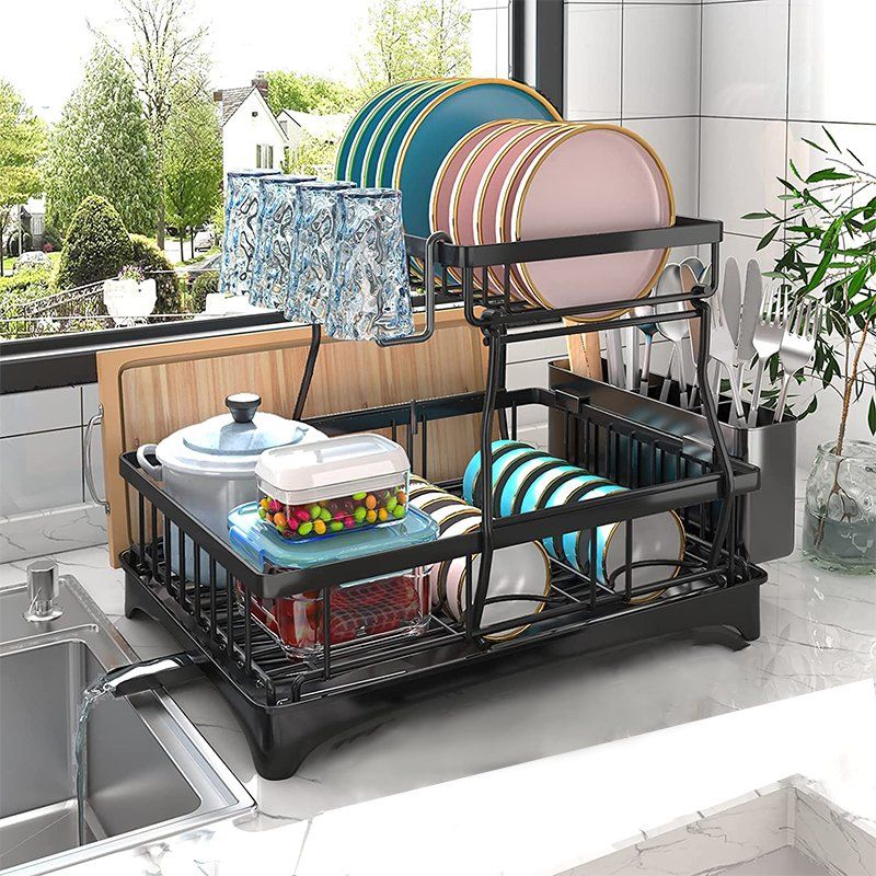 Newest Dish Drainer Drying Rack Large Capacity Dish Rack Multifunction Over Sink Dish Rack Drainer