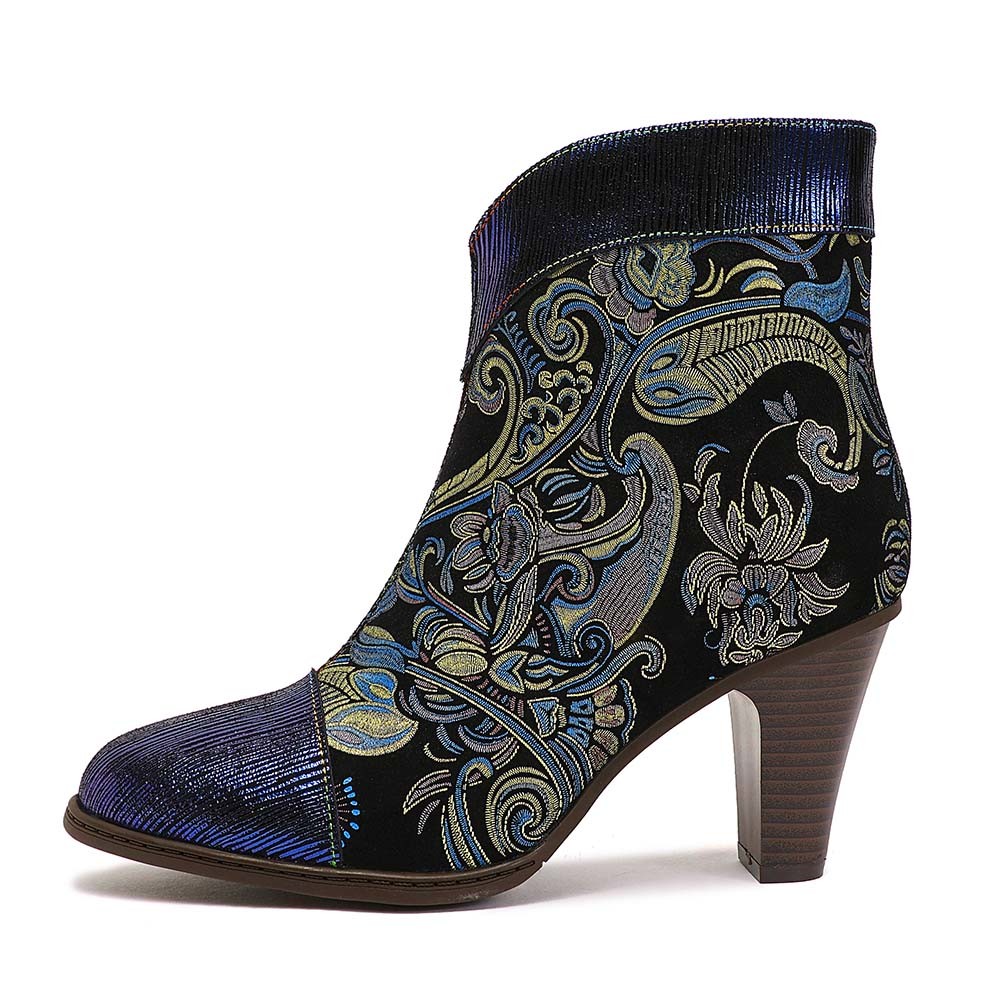 Women Handmade Leather Shoes Gypsy Style Maximalist Bohemian Casual Lady Flower Pattern Boots