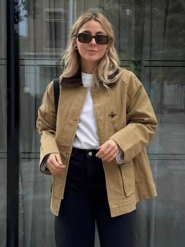 Fashionable Zippered Long-Sleeved Cotton Jacket Tops 2025 Spring and Autumn New Arrivals