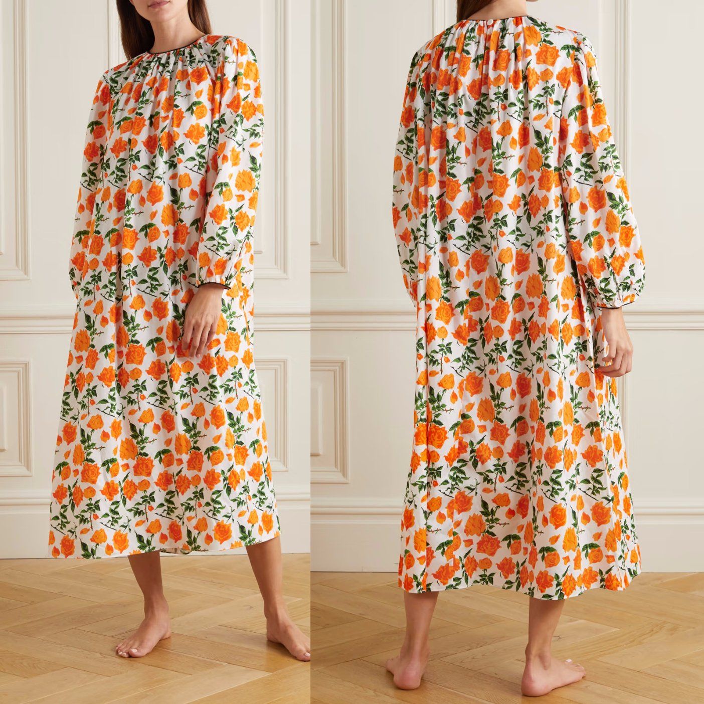 Factory China OEM Top Quality New Design Hot Selling Women Ladies Nightwear Silk Pajamas Sets Floral-Print Cotton-Voile Nightdress Sleepwear