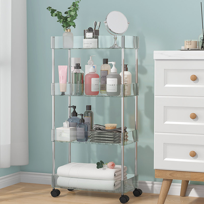 Home Decor Kitchen Organize Shelf Rack with Rotating Bucket Movable Kitchen Storage Rack with Wheels