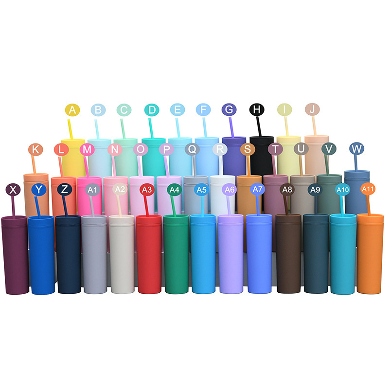 16oz 22oz Skinny Tumblers Double Wall Plastic Reusable Multicolor Acrylic Tumblers with Lids and Straws Cup