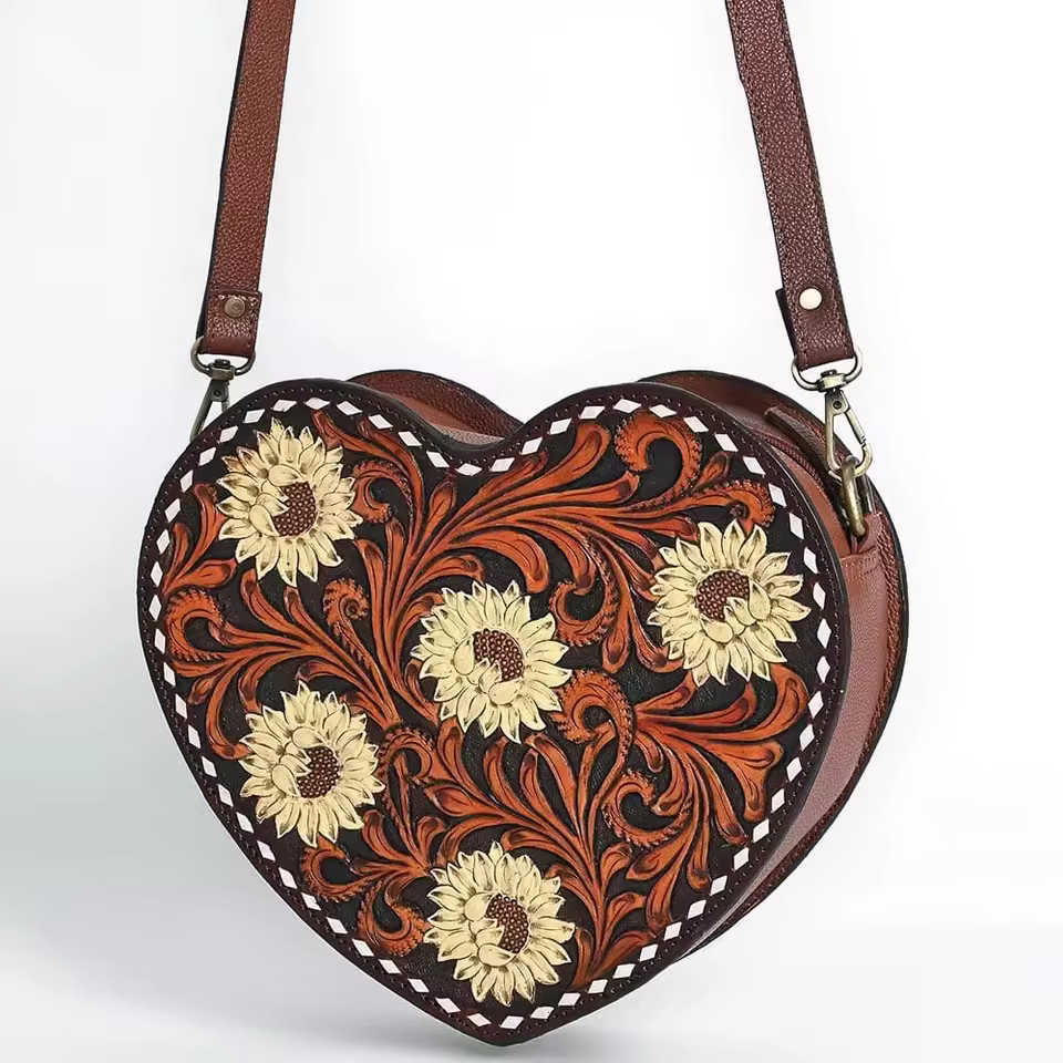 Autumn Bohemian Floral Hand Tooled Western Canteen Bag Zipper Closure Crossbody Tote Indian Wholesale Manufacturer Bag