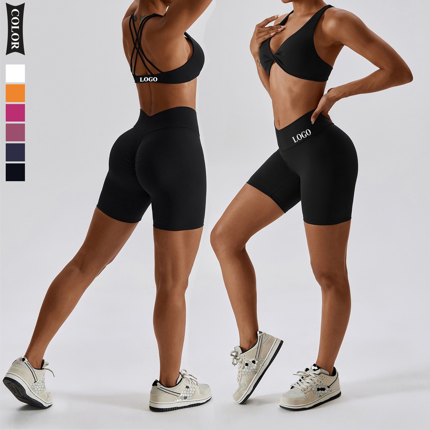 Wholesale 2PCS Fitness Wear Yoga Set for Women Back V-Waist Cycling Shorts Elastic Running Bra Slim Activewear