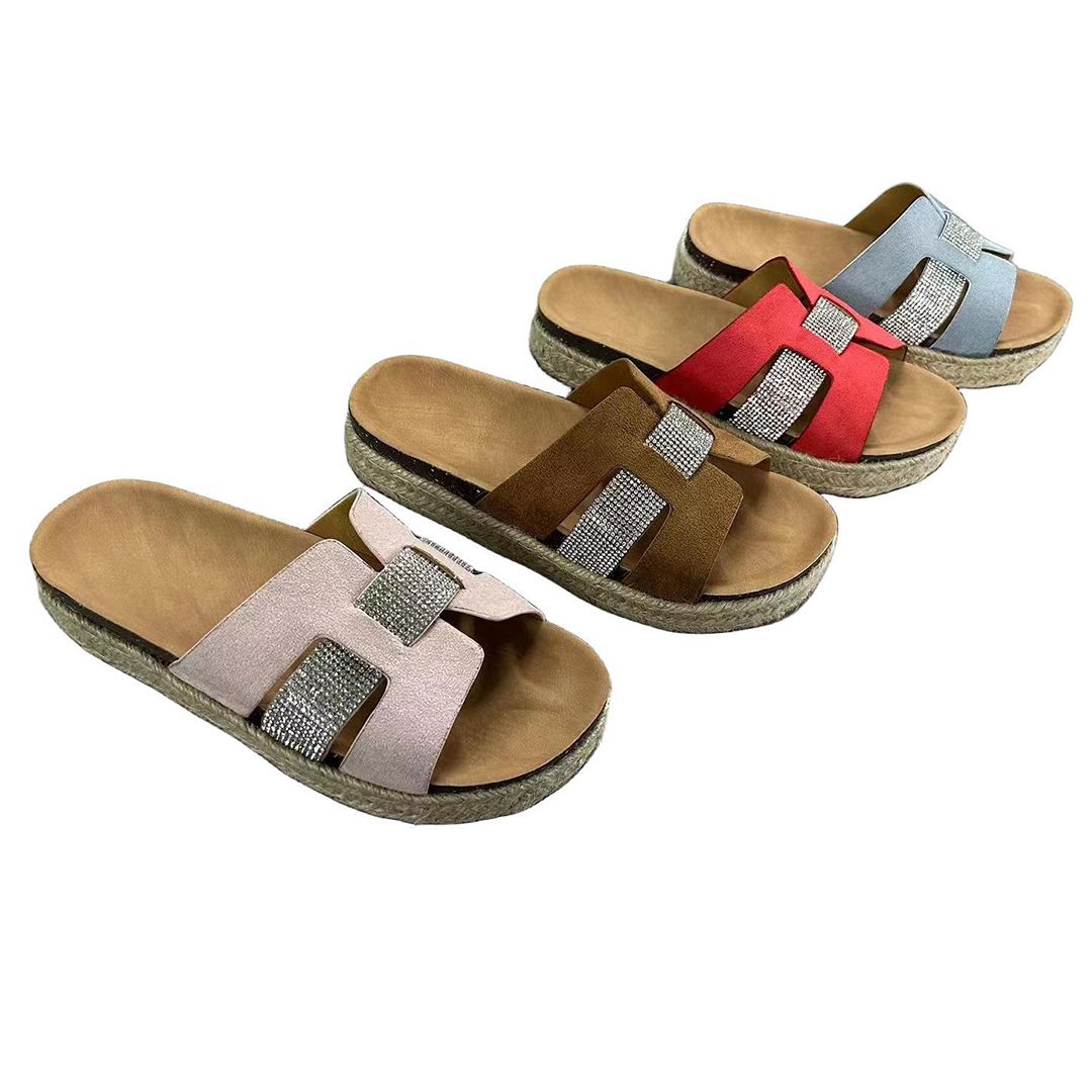 Ladies Shoes Sandals Open Toe Rhinestone Flip Flops Women Square-Top Slippers Summer Fashion Flat Trending Women Shoes