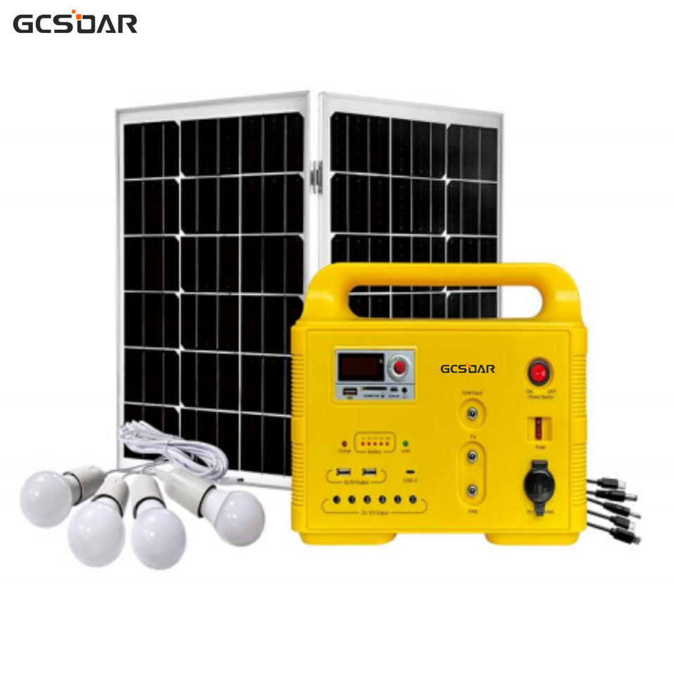 Gcsoar Esp-1250 50w Dc Solar System Mini Led Kit Indoor Home Ce Blue Polycrystalline Solar Pwm 20ah Lead-acid Battery 4pcs 3w