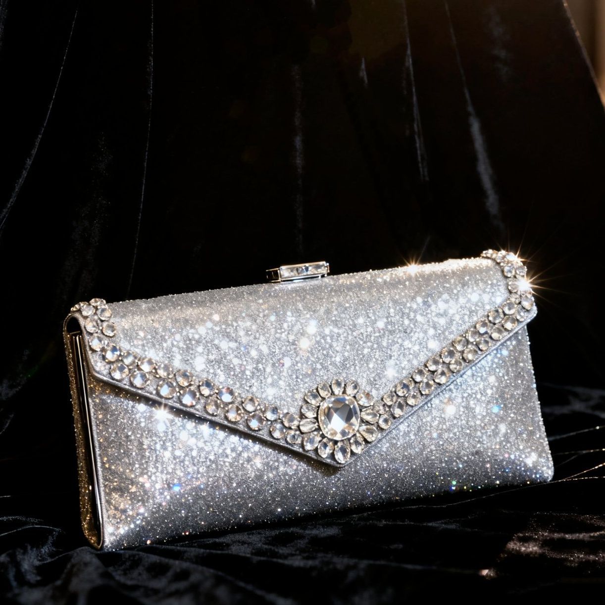 2025 New Style High-Quality Velvet Evening Clutch with Premium Hardware and Shimmering Beads