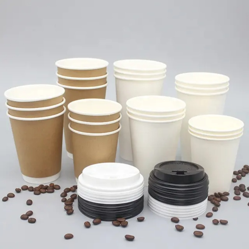 High Quality PLA Degradable Disposable Coffee Cup 500ml Milk Tea Hot Drink Cup Thickened Paper Cup Packaging Cup with Lid