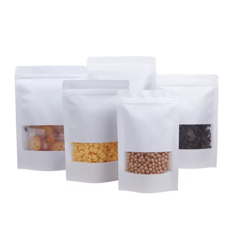 Factory Wholesale Moisture-proof Zipper White Kraft Paper Plastic Bags Nut Food Packaging Bags