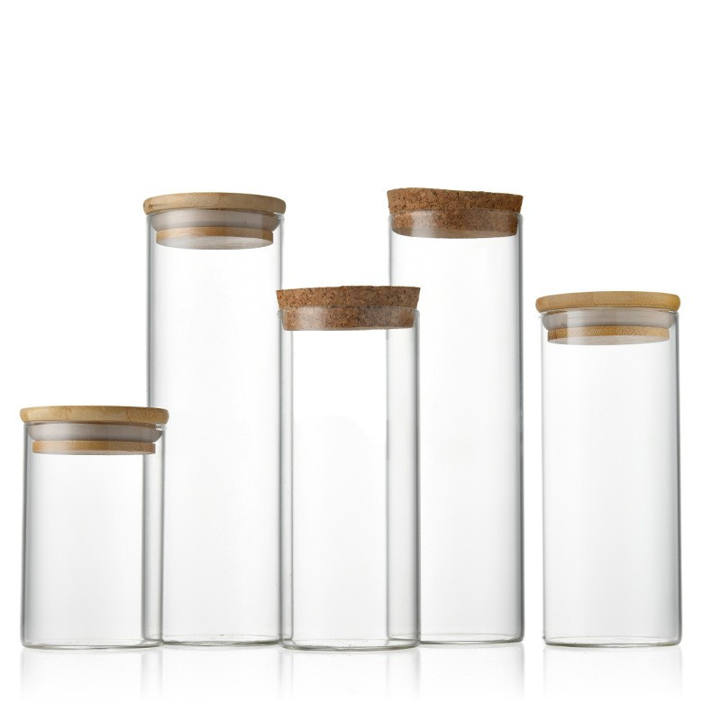 High Borosilicate Glass Storage Kitchen Food Spice Glass Storage Container Canister Jar Five-Piece Set