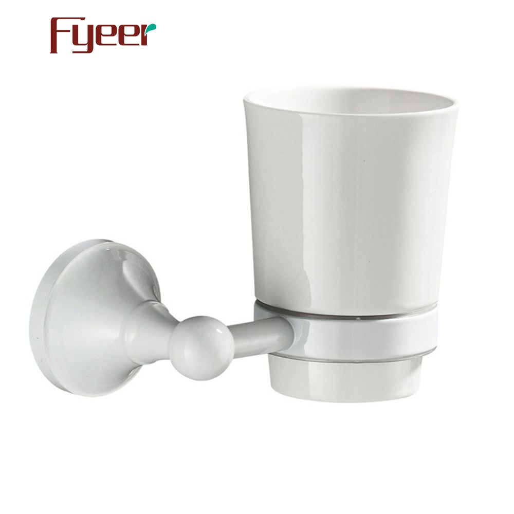 Fyeer White Brass Single Cup Tooth Brush Holder