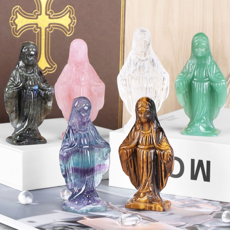 Genuine Crystal Virgin Mary Blessed Gemstone Statue Labradorite Figurine Home Decor Ornament