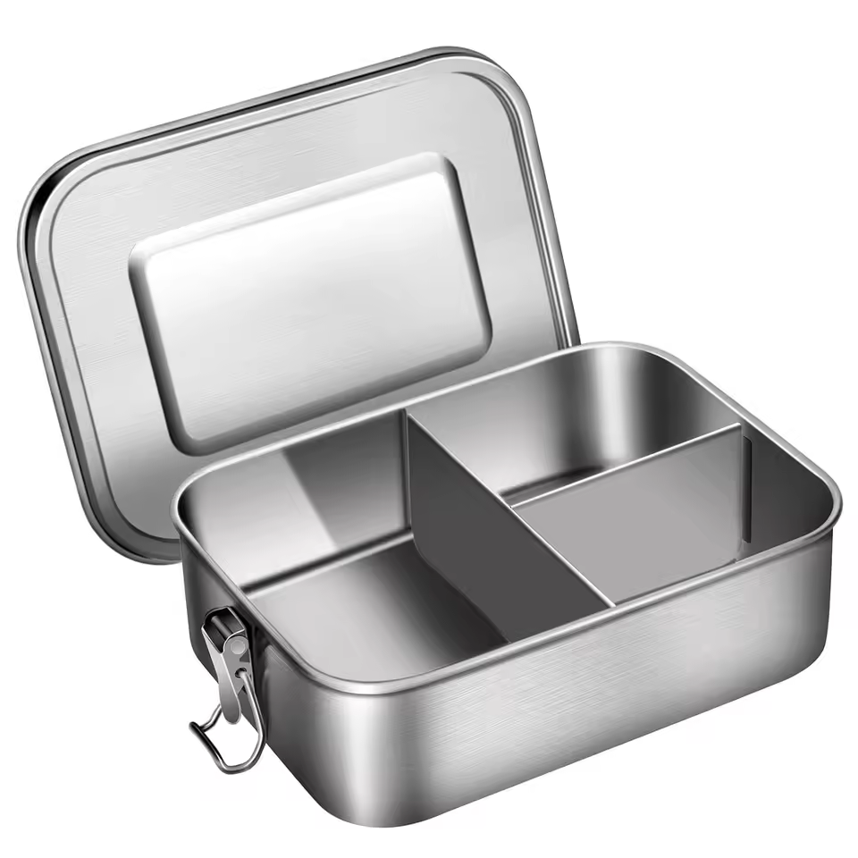 1200ml 1400ml Rectangle Airtight Bento Lunch Container 3 Compartment Stainless Steel Lunch Box For Kids Adults
