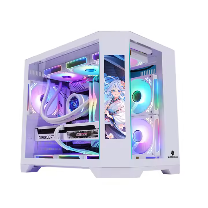 ZeroMaster Dreamer Series M-ATX Case Column-less Pure White Sea View Room Computer Case 360 Water Cooling LCD Screen Host Case