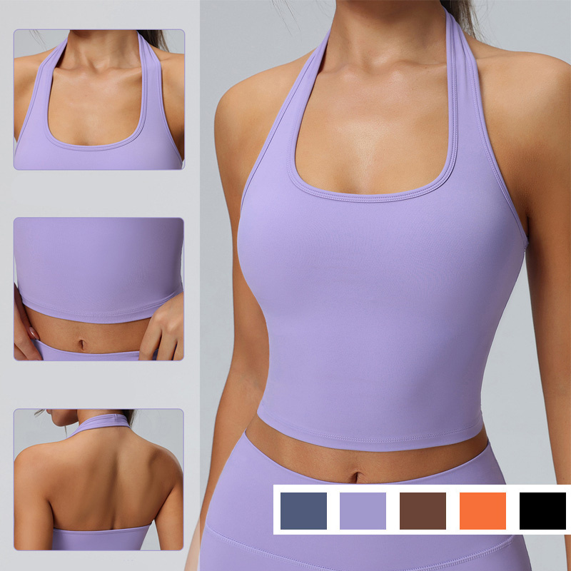Halter Sports Bra Women Shockproof Yoga Crop Top Removable Pads High Support