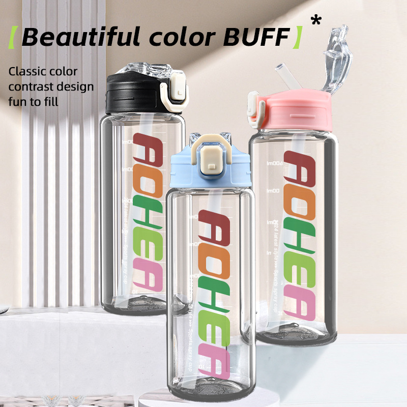 Aohea Obm ODM OEM Water Spray Bottle Moativartional Sports Water Spray Bottle with S to Drink Tritan BPA Free Wide Mouth Leakproof Clear Leakproof Bottle