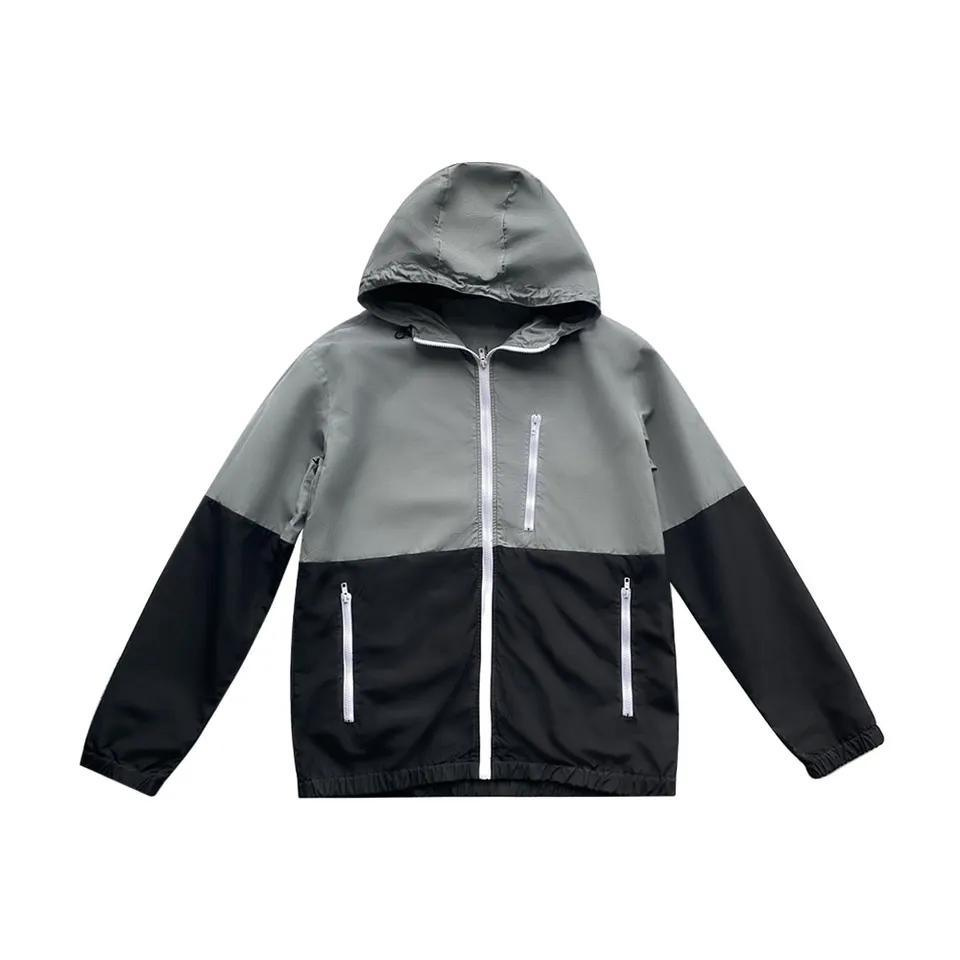 Thin Polyester Sports Style Hood Zip up Hoodie Spring Casual Men