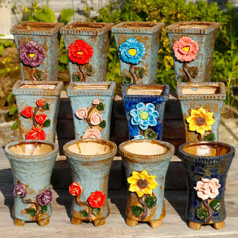 Msh Hand-made Exquisitely Tall Ceramic Succulent Flower Pots Garden Planter