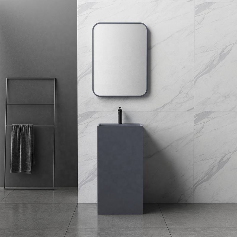 Modern Design Solid Surface Stone Resin Square Column Sink Marble Pedestal Basin For Hotel Bathroom Sanitary Wares Supplier