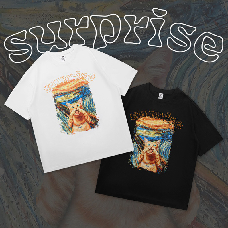 Summer Hot Selling Oversized Funny Funny Cat Print Loose Personality Short Sleeve T-Shirt for Men