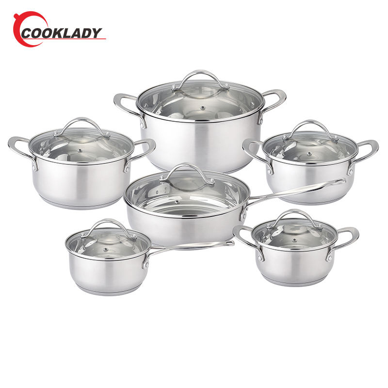 Home Kitchen Appliance Mirror Polishing Pan Set Stainless Steel Cookware Pot Set